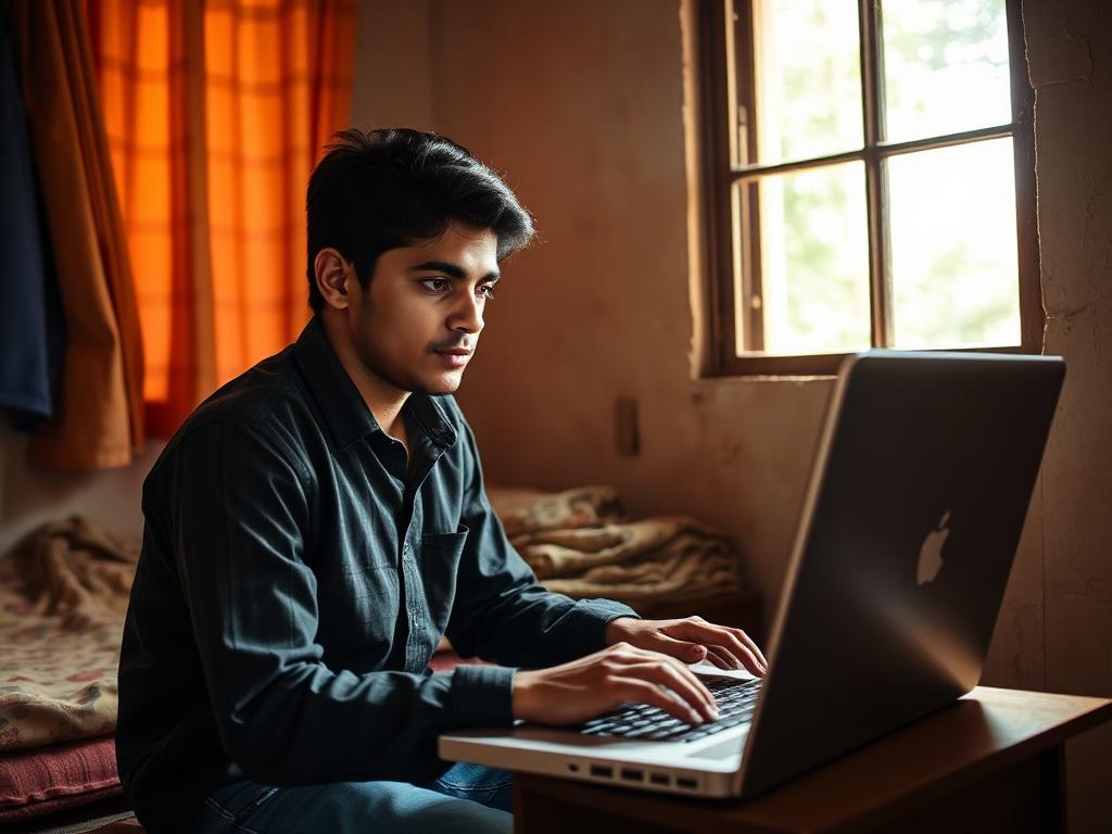 Young professional in Vidisha working on a laptop